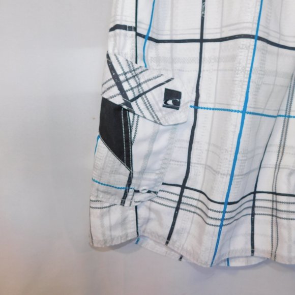 O'neill Mens 38 White Black Blue Check Plaid Unlined Board Shorts - Picture 7 of 12
